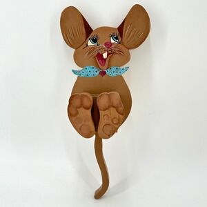 Vintage Tole Painted Wood Mouse Wall Plaque Hand Painted Nursery Decor 15"